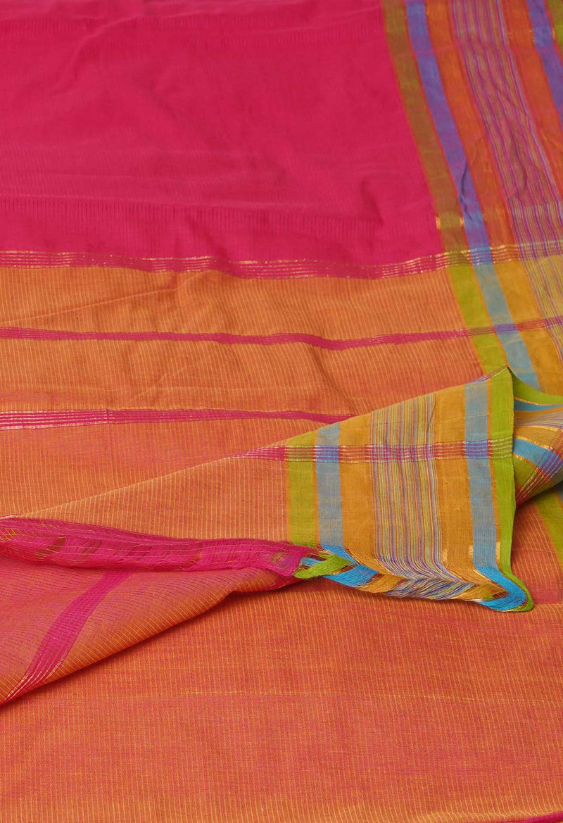 Pink Pure Mangalgiri Cotton Saree-UNM73485