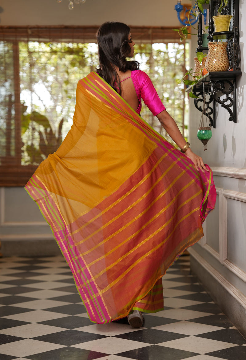 Dark Gold Brown Pure Mangalgiri Cotton Saree-UNM73492
