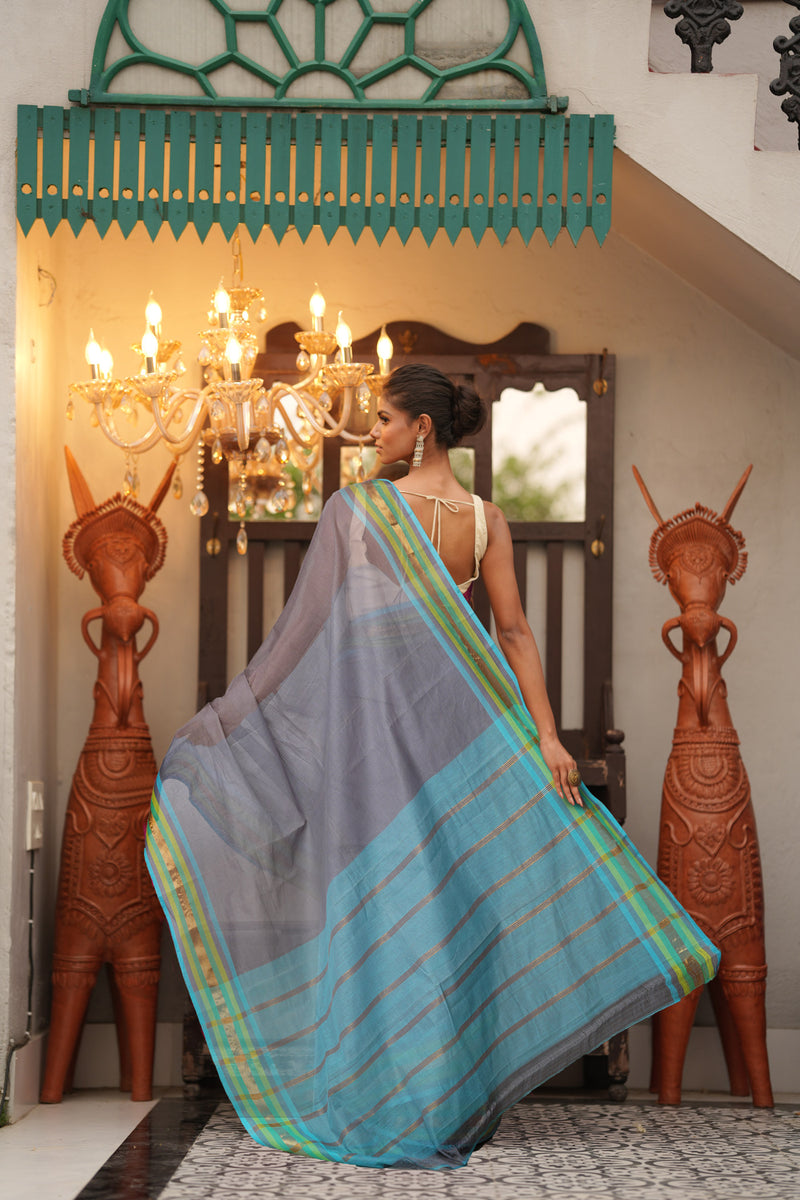 Grey Pure Mangalgiri Cotton Saree-UNM73493