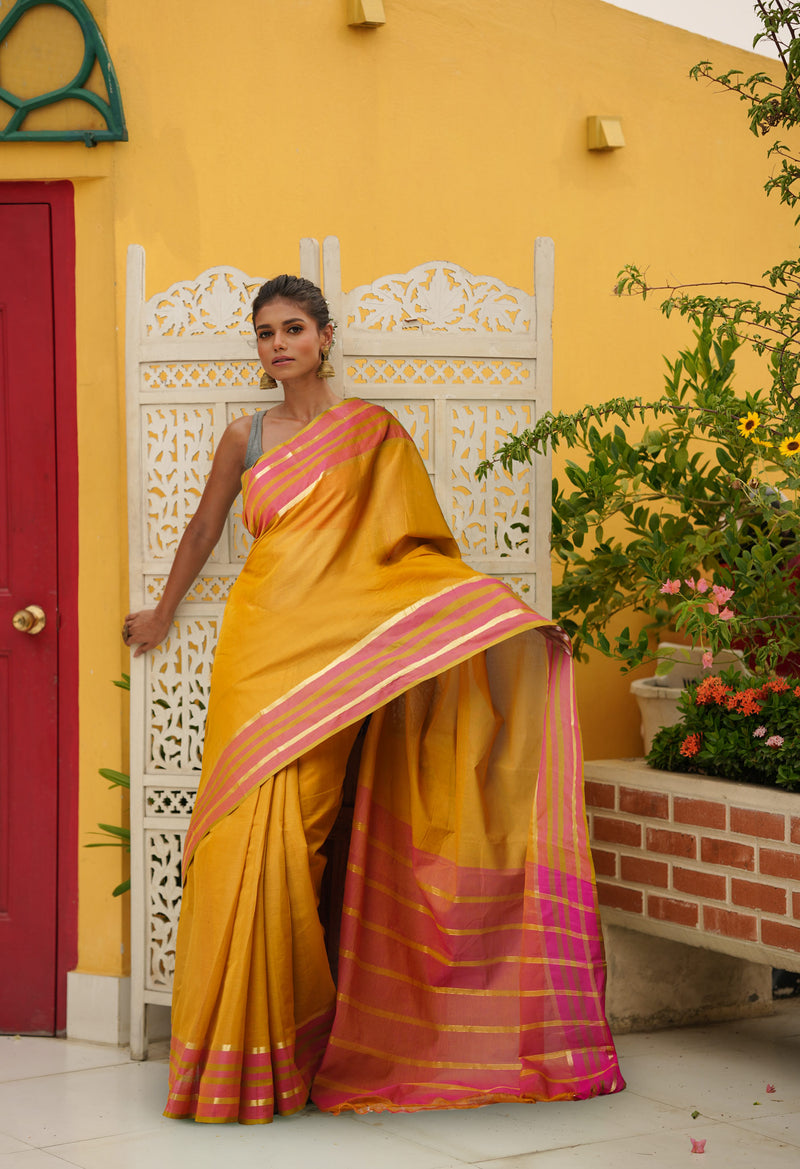 Dark Gold Brown Pure Mangalgiri Cotton Saree-UNM73495