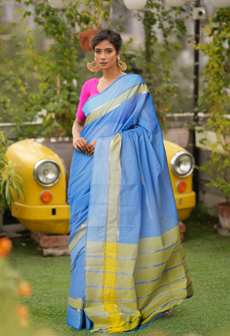 Blue Pure Mangalgiri Cotton Saree-UNM73499