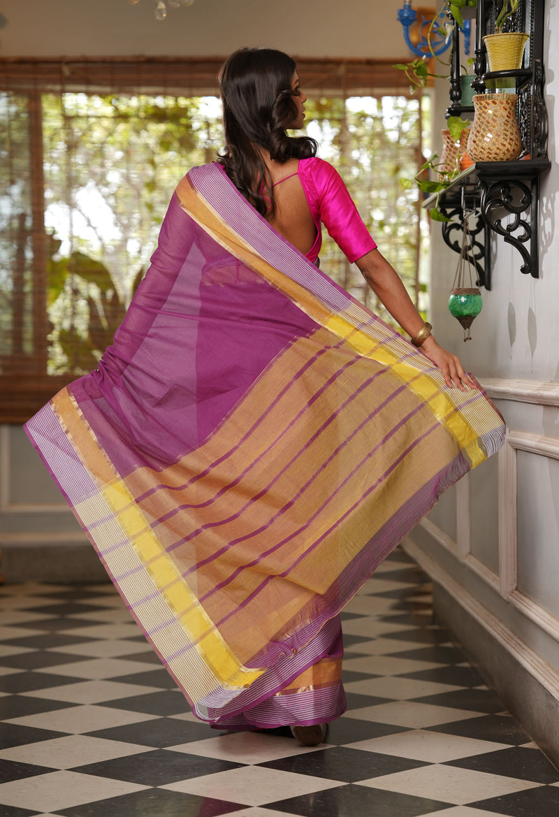 Purple Pure Mangalgiri Cotton Saree-UNM73500