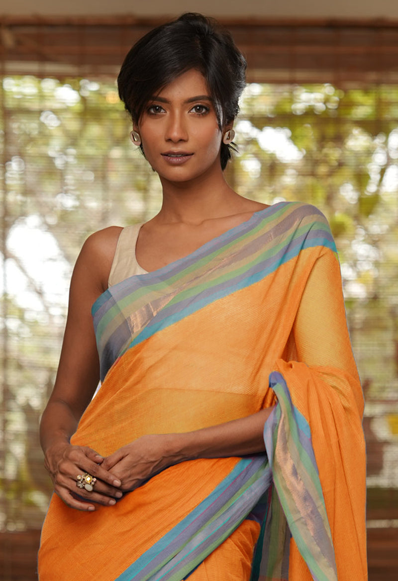 Orange Pure Mangalgiri Cotton Saree-UNM73510
