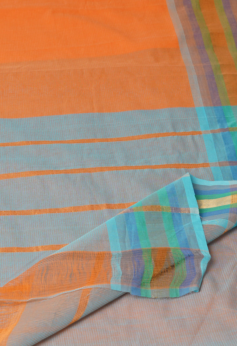 Orange Pure Mangalgiri Cotton Saree-UNM73510