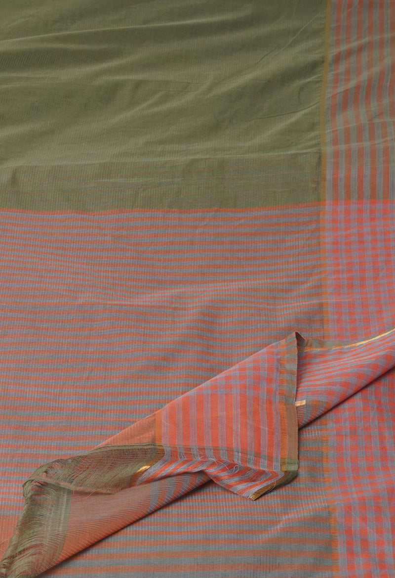 Uniform Green Pure Mangalgiri Cotton Saree-UNM73515
