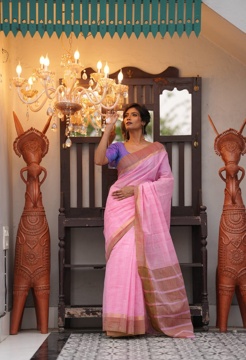 Pink Pure Mangalgiri Cotton Saree-UNM73516
