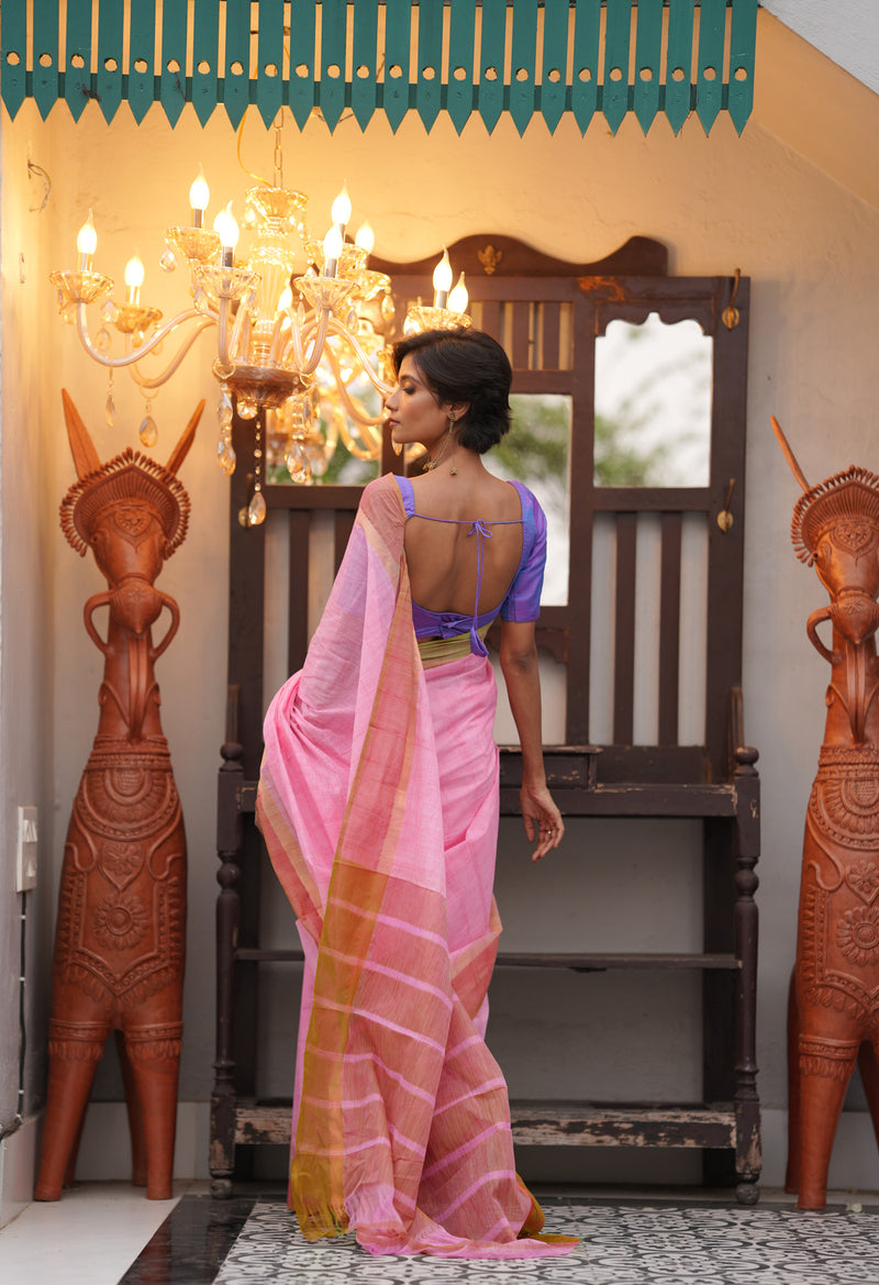 Pink Pure Mangalgiri Cotton Saree-UNM73516