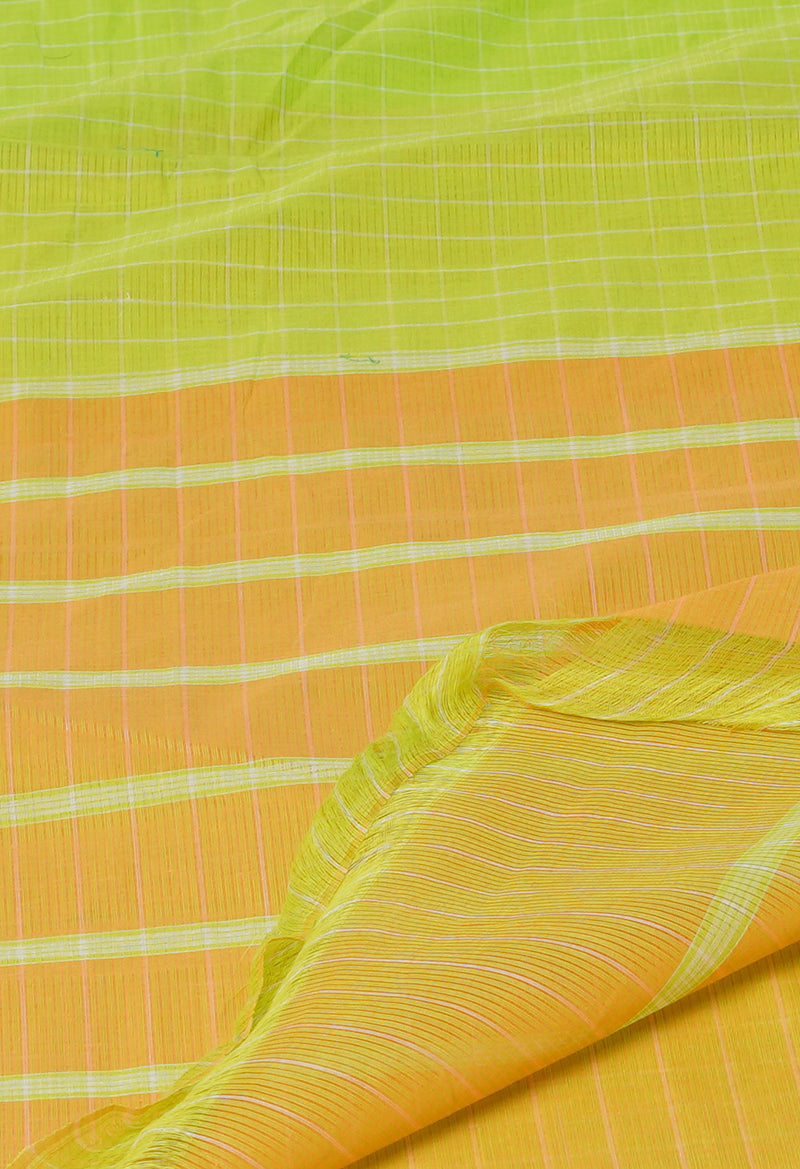 Green Pure Mangalgiri With Checks  Cotton Saree-UNM73524