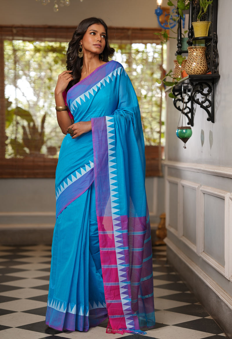 Blue Pure Mangalgiri Cotton Saree-UNM73530