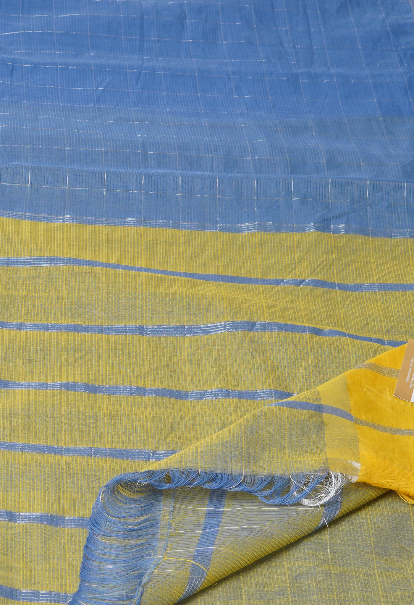 Blue Pure Mangalgiri Cotton Saree with Silver Zari Checks Weaving