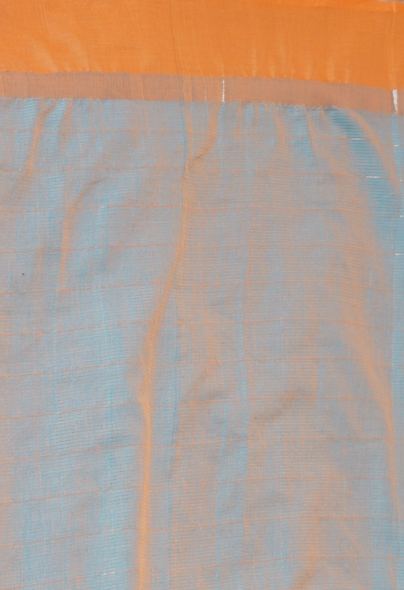 Blue Pure Mangalgiri with Silver Zari Weaving Checks Cotton Saree-UNM73533