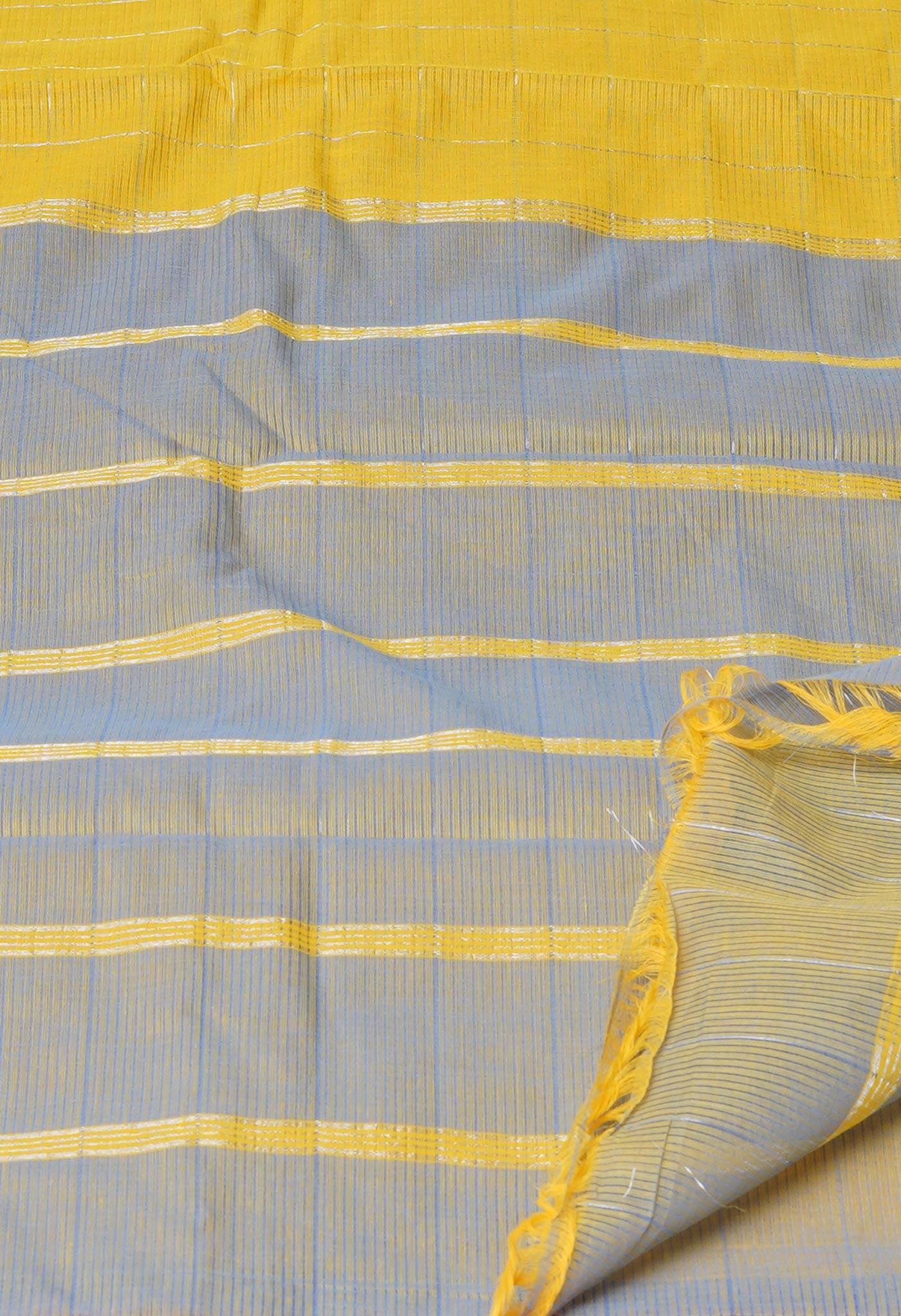 Yellow Pure Mangalgiri with Silver Zari Weaving Checks Cotton Saree