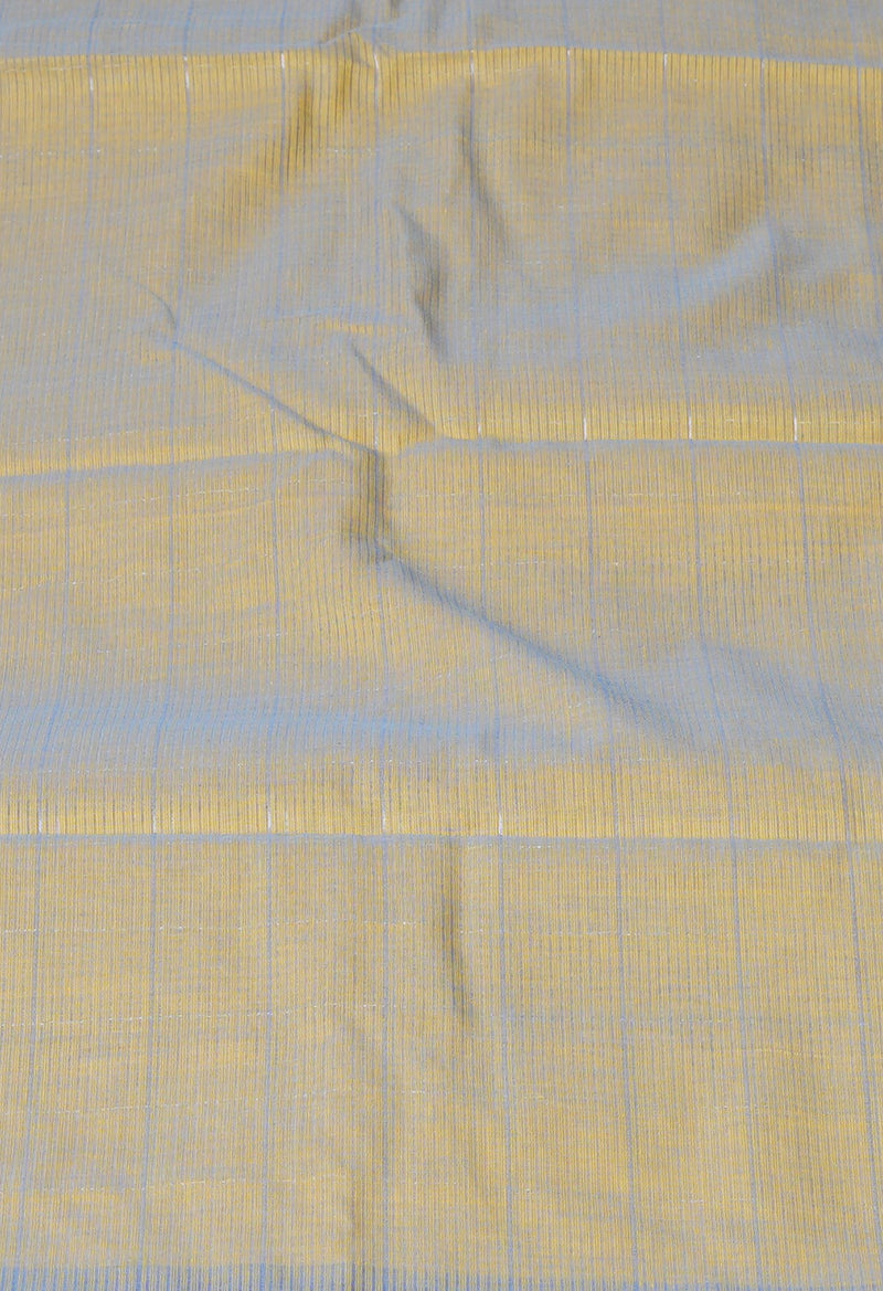 Yellow Pure Mangalgiri with Silver Zari Weaving Checks Cotton Saree-UNM73535