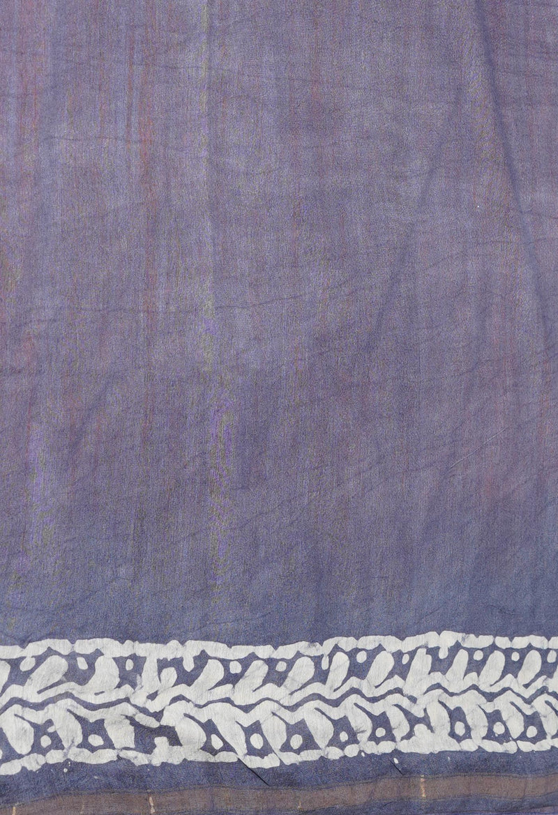 Orange-Blue Pure  Batik Printed Chanderi Sico Saree-UNM73537