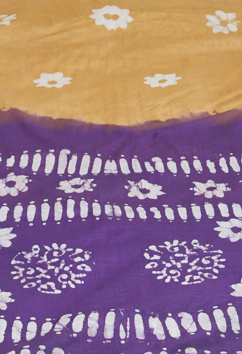 Brown-Purple Pure  Batik Printed Chanderi Sico Saree-UNM73540
