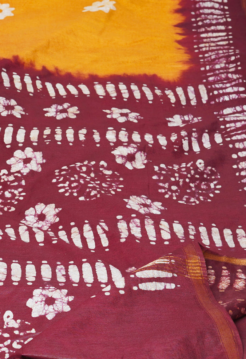 Brown-Maroon Pure  Batik Printed Chanderi Sico Saree-UNM73544