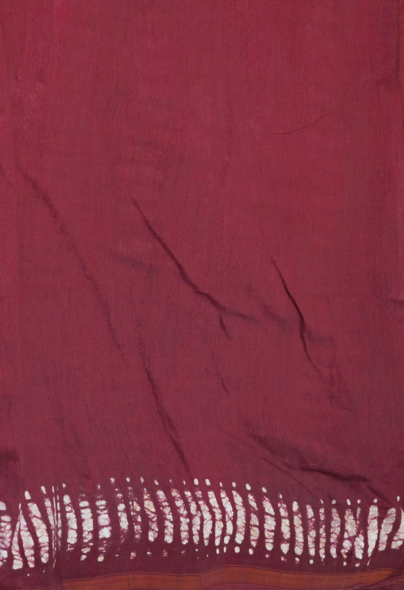 Brown-Maroon Pure  Batik Printed Chanderi Sico Saree-UNM73544