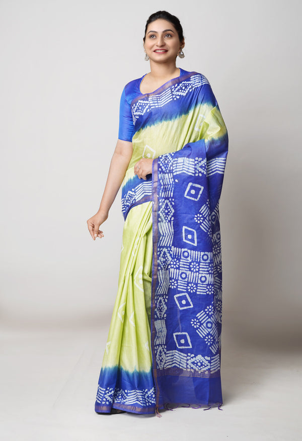 Green-Blue Pure  Batik Printed Chanderi Sico Saree-UNM73545