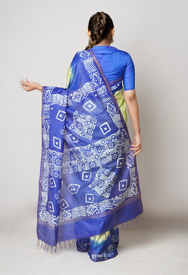 Green-Blue Pure  Batik Printed Chanderi Sico Saree-UNM73545
