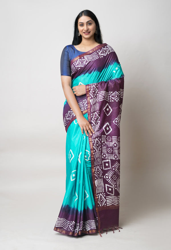 Green-Maroon Pure  Batik Printed Chanderi Sico Saree-UNM73548
