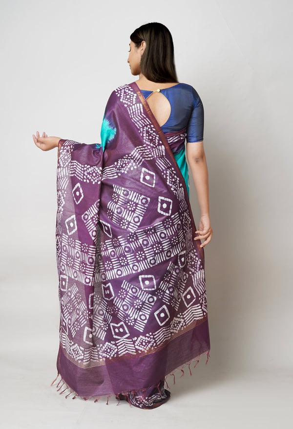 Green-Maroon Pure  Batik Printed Chanderi Sico Saree-UNM73548