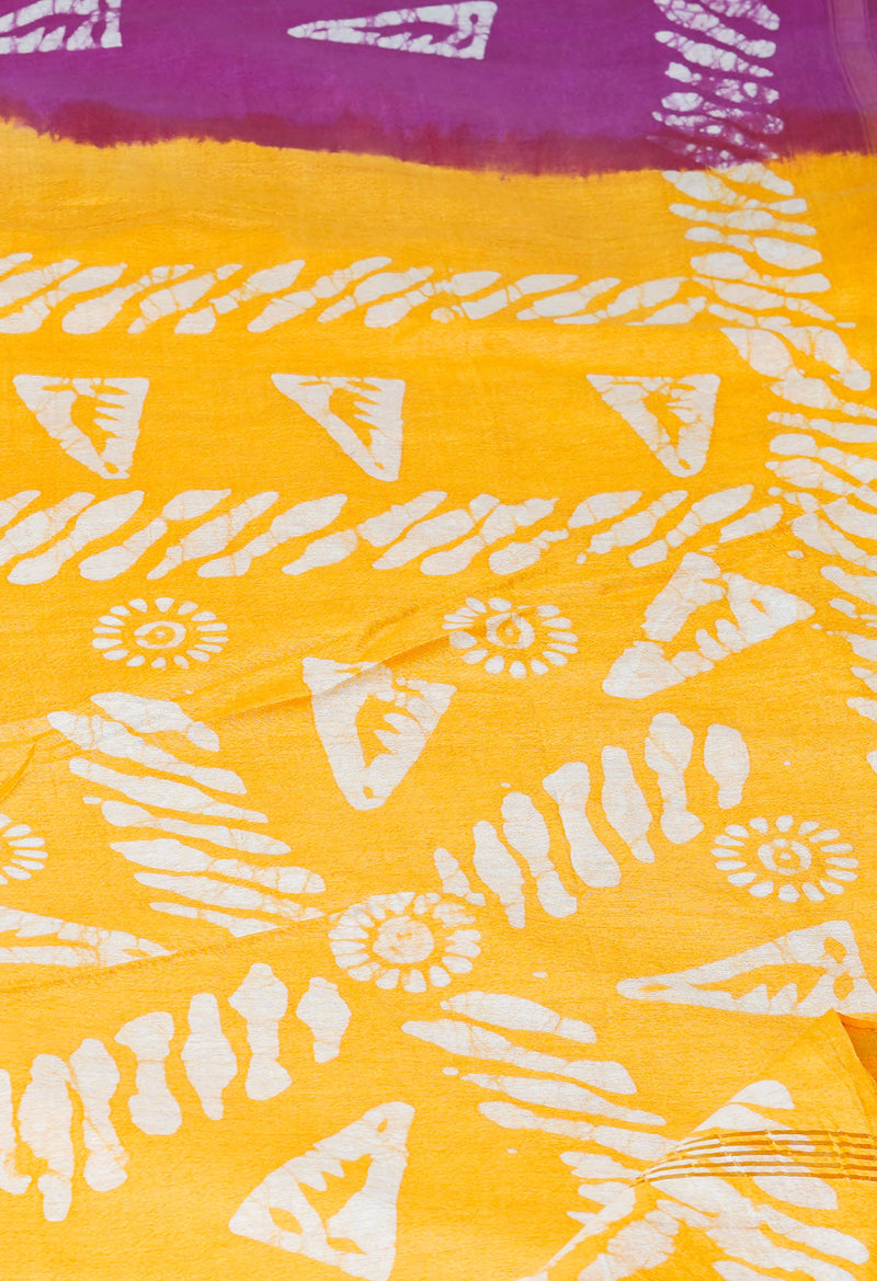 Purple-Yellow Pure  Batik Printed Chanderi Sico Saree-UNM73553