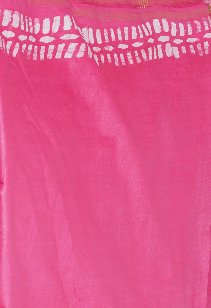 Dark Blue-Pink Pure  Batik Printed Chanderi Sico Saree-UNM73559