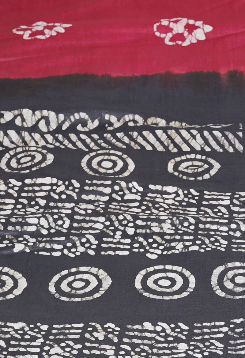 Maroon-Black Pure  Batik Printed Chanderi Sico Saree-UNM73560