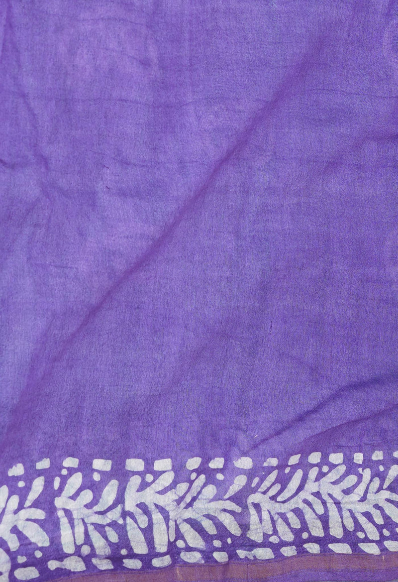 Green-Violet Pure  Batik Printed Chanderi Sico Saree-UNM73563
