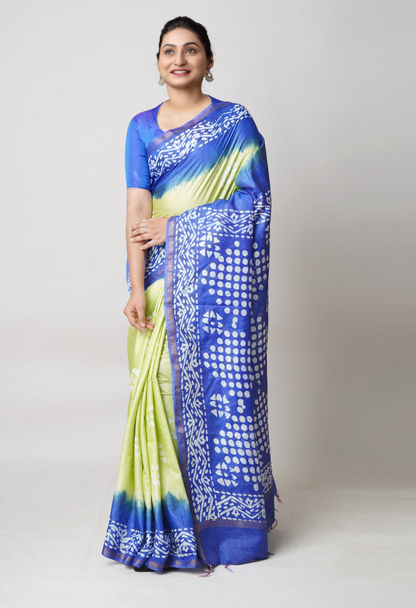 Green-Blue Pure  Batik Printed Chanderi Sico Saree-UNM73566
