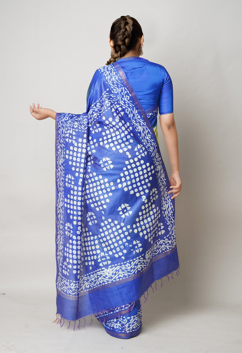 Green-Blue Pure  Batik Printed Chanderi Sico Saree-UNM73566