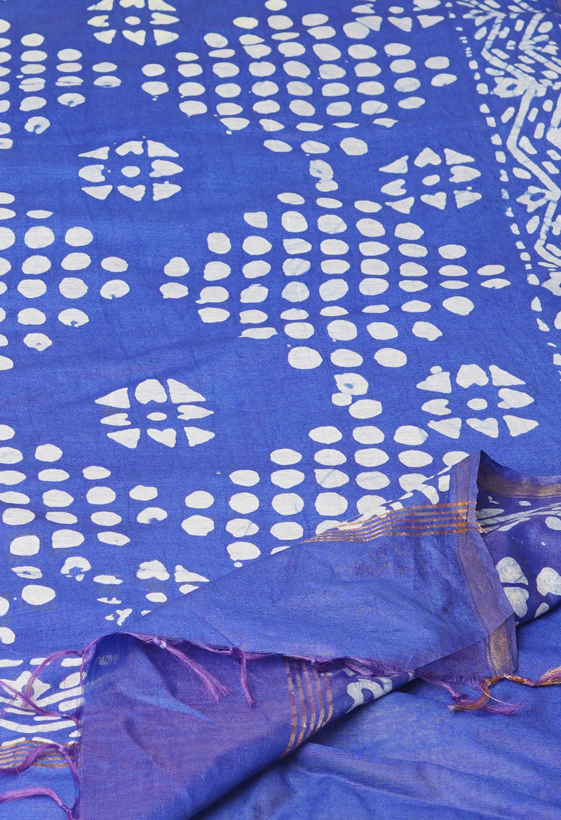 Green-Blue Pure  Batik Printed Chanderi Sico Saree-UNM73566