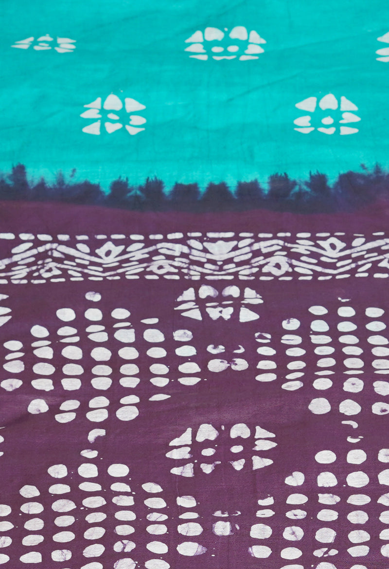 Green-Dark Purple Pure  Batik Printed Chanderi Sico Saree-UNM73569