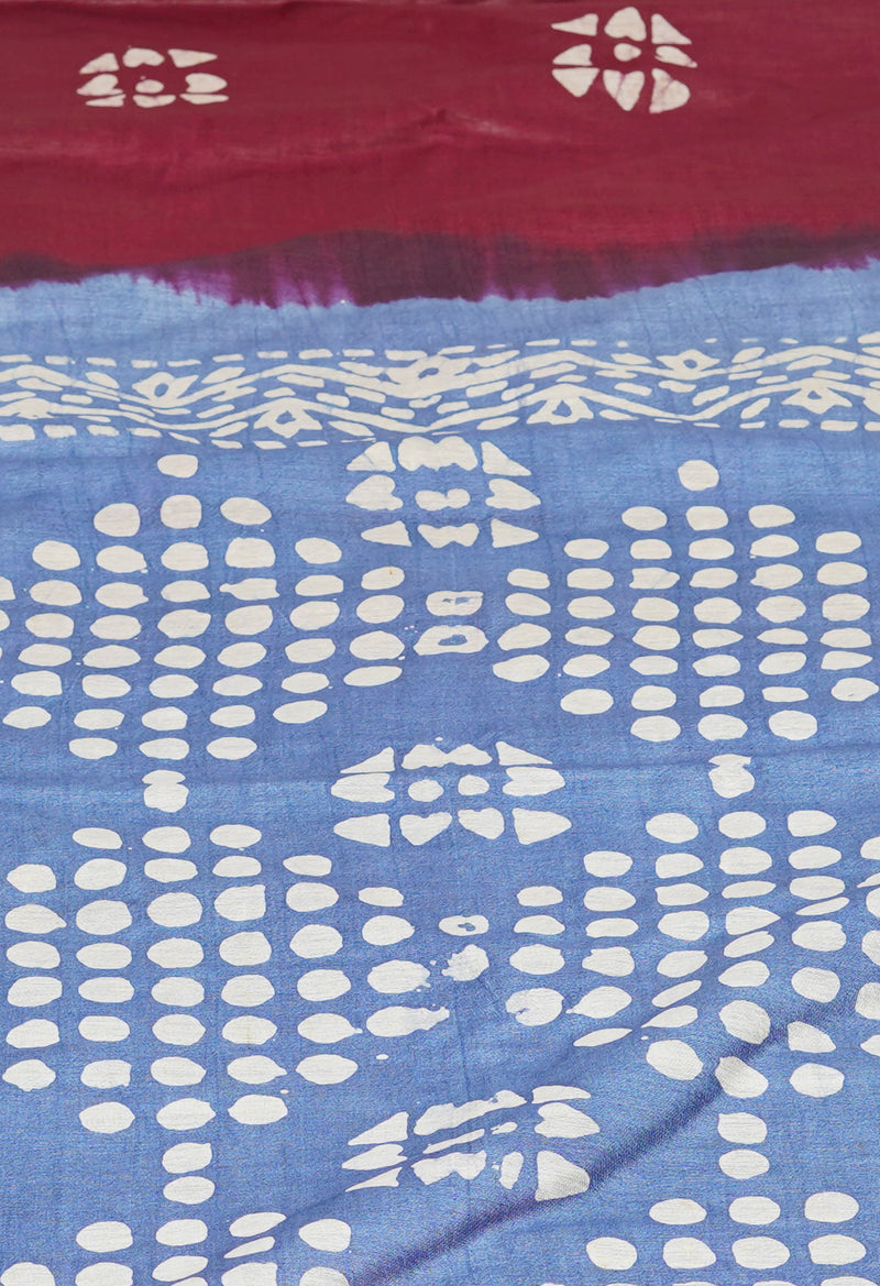 Blue-Maroon Pure  Batik Printed Chanderi Sico Saree-UNM73574