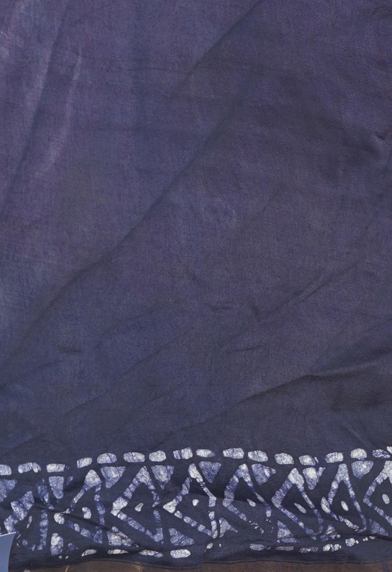 Burgundy-Dark Blue Pure  Batik Printed Chanderi Sico Saree-UNM73576