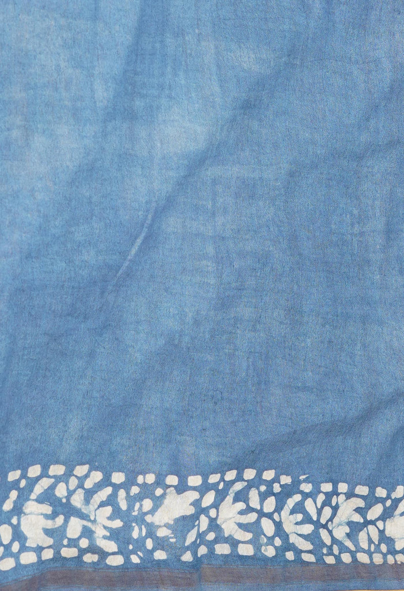 Blue-Brown Pure  Batik Printed Chanderi Sico Saree-UNM73579