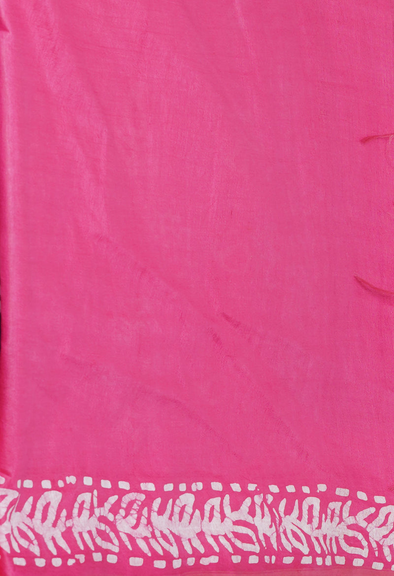 Dark Blue-Pink Pure  Batik Printed Chanderi Sico Saree-UNM73581