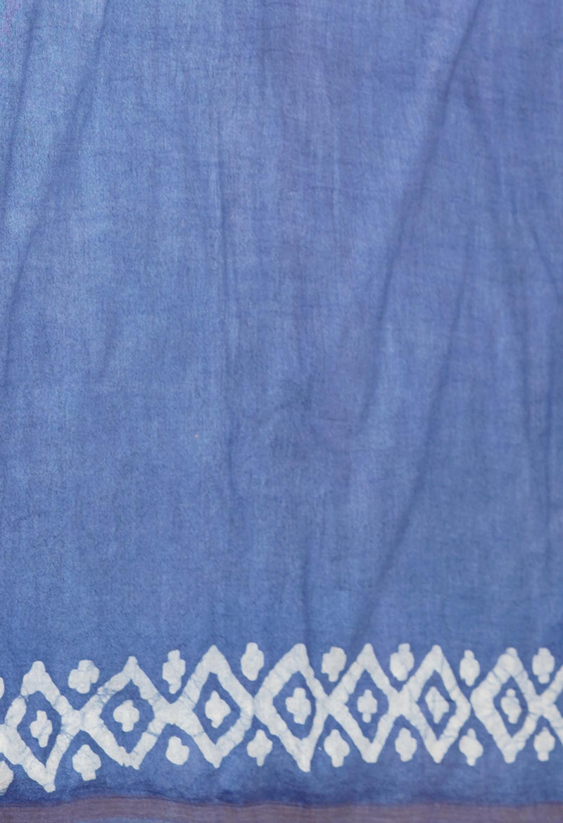 Dark Purple -Blue Pure  Batik Printed Chanderi Sico Saree-UNM73586