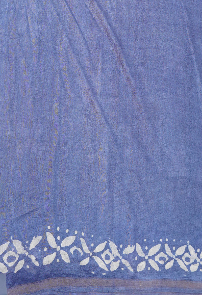 Dark Purple-Blue Pure  Batik Printed Chanderi Sico Saree-UNM73592
