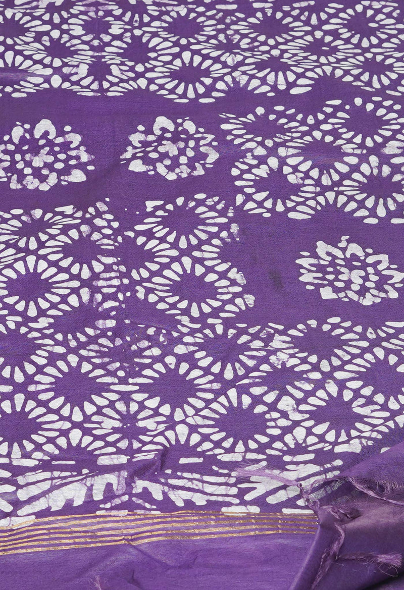 Purple-Brown Pure  Batik Printed Chanderi Sico Saree-UNM73593