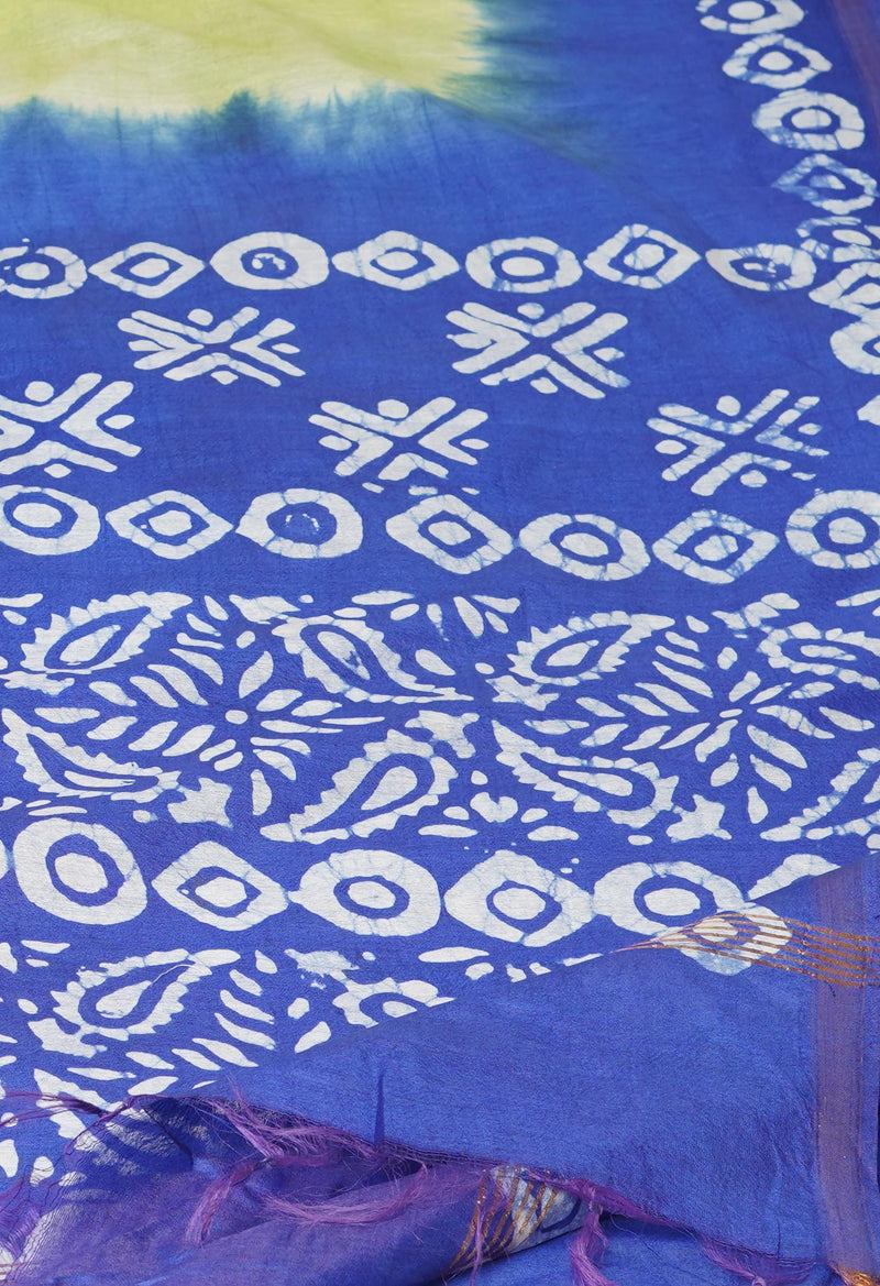 Green-Blue Pure  Batik Printed Chanderi Sico Saree-UNM73596