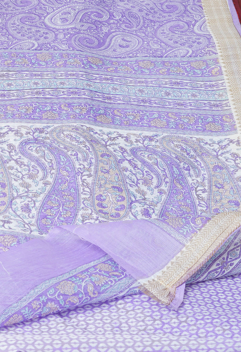 Violet  Screen Printed Chanderi Sico Saree-UNM73601