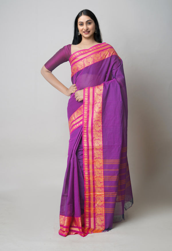 Violet Pure  Pavani Handcrafted Kanchi Cotton Saree-UNM73604
