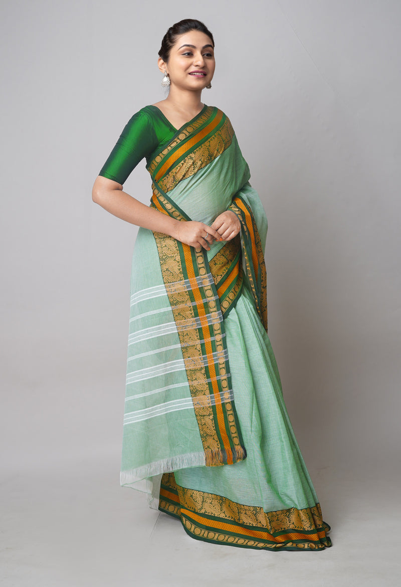 Mint Green Pure  Pavani Handcrafted Kanchi Cotton Saree-UNM73608