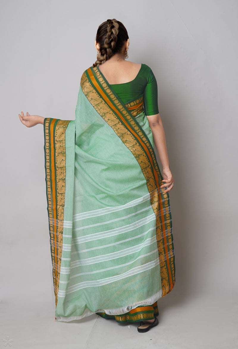 Mint Green Pure  Pavani Handcrafted Kanchi Cotton Saree-UNM73608