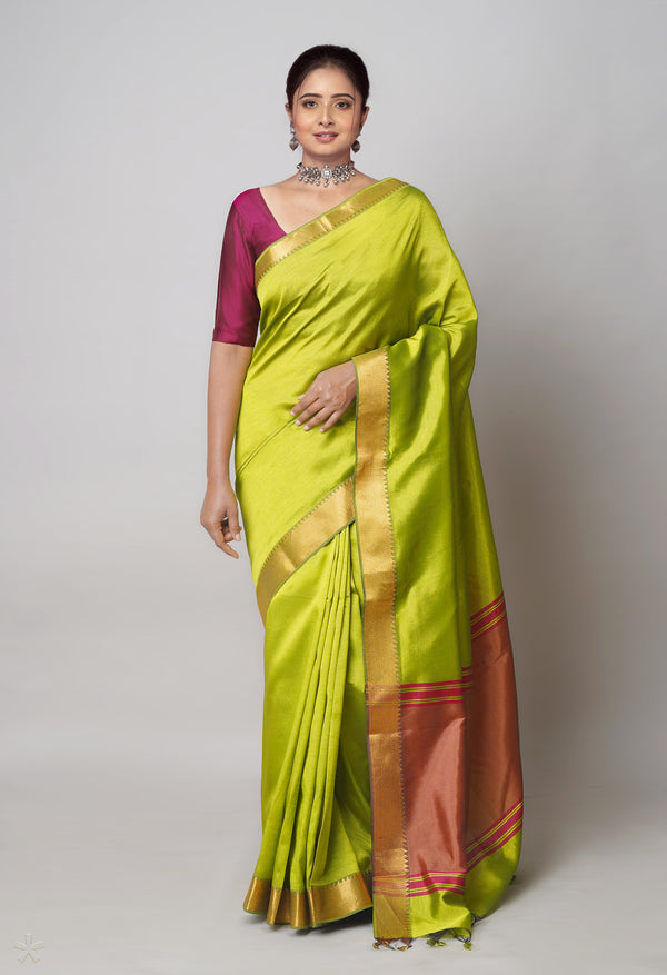 Green  Plain Mangalagiri Soft Silk Saree-UNM73630