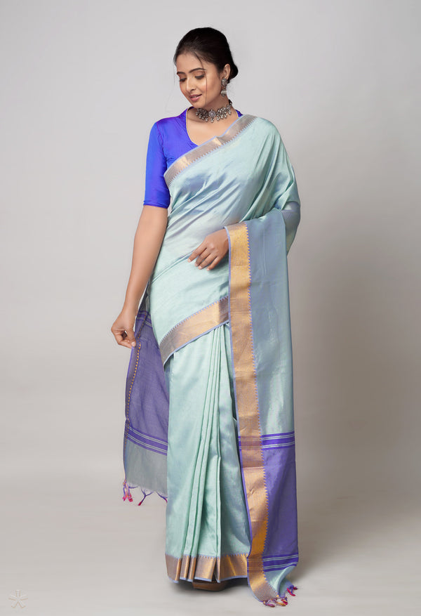 Pastel Blue  Plain Mangalagiri Soft Silk Saree-UNM73631