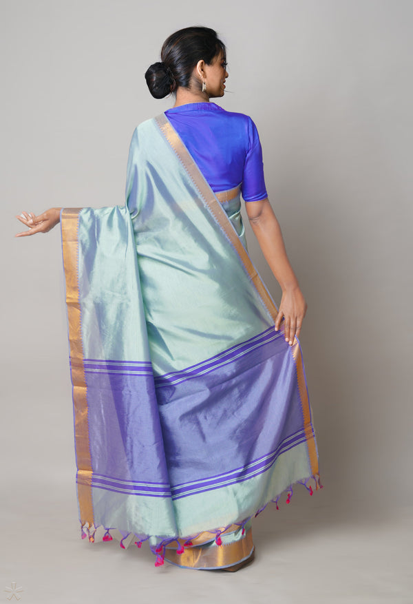 Pastel Blue  Plain Mangalagiri Soft Silk Saree-UNM73631