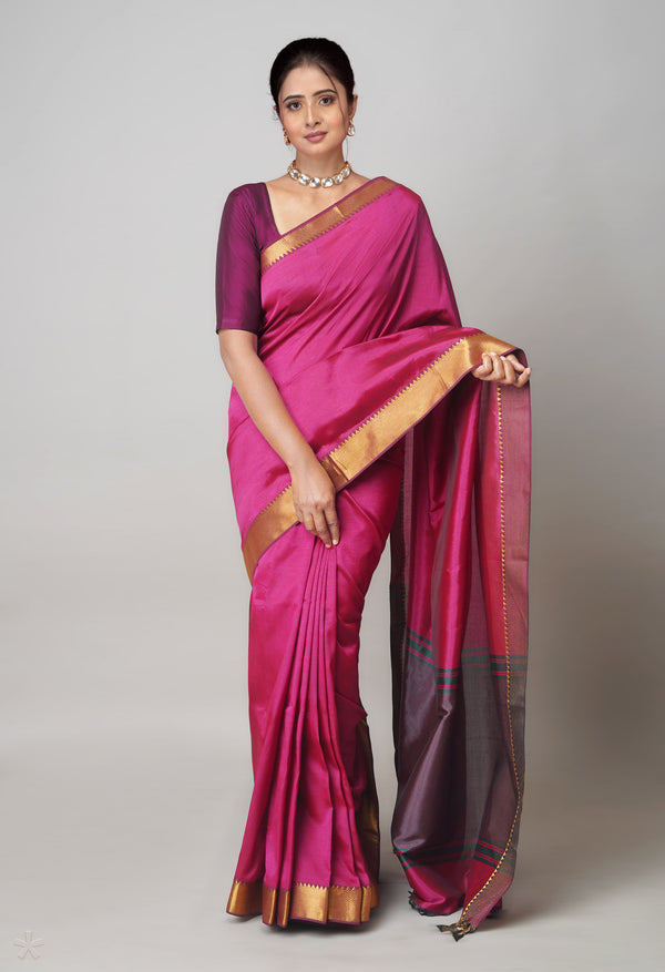 Pink  Plain Mangalagiri Soft Silk Saree-UNM73632