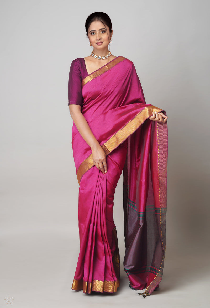 Pink  Plain Mangalagiri Soft Silk Saree-UNM73632